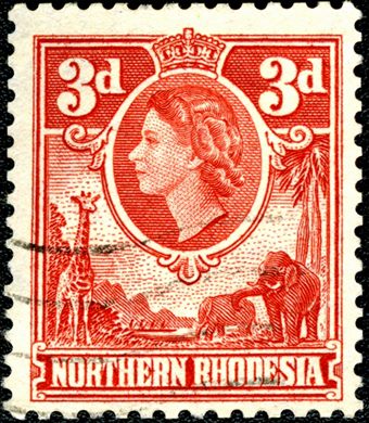 Rodesia do Norte (Protetorado Britanico) - 1953 - Rainha Isabel II e Animais - 3D