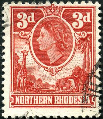 Rodesia do Norte (Protetorado Britanico) - 1953 - Rainha Isabel II e Animais - 3D