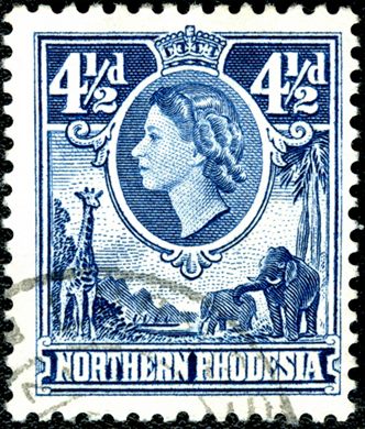 Rodesia do Norte (Protetorado Britanico) - 1953 - Rainha Isabel II e Animais - 4.5D