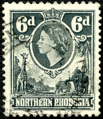 Rodesia do Norte (Protetorado Britanico) - 1953 - Rainha Isabel II e Animais - 6D