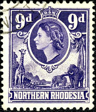 Rodesia do Norte (Protetorado Britanico) - 1953 - Rainha Isabel II e Animais - 9D