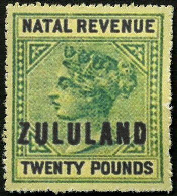 Zululand (Colonia Britanica) - 1891 - Rainha Vitoria Sobrecarga Natal Revenue - 20Libras