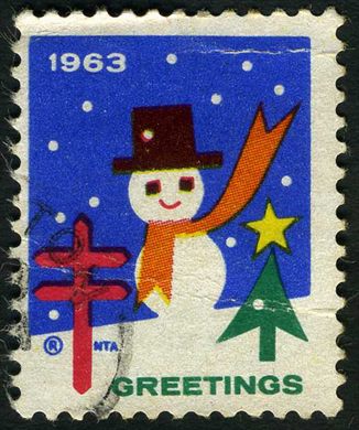 American Lung Association - 1963 - Christmas Seal Boneco de Neve - Sem Valor