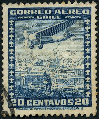 Chile - 1934 - Aviao Sobre Santiago Especies Valoradas - 20C
