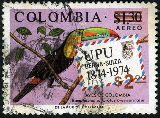 Colombia - 1974 - UPU Berna Aves Tucan Sobrecarga 2Pesos