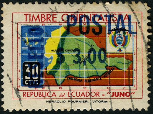 Equador - 1969 - Timbre Orientalista Reselado Postal - 3S
