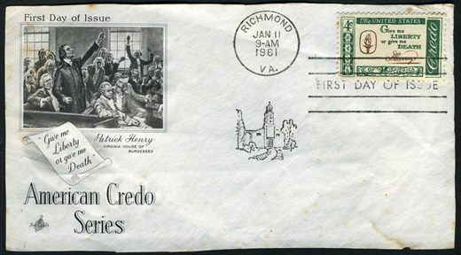 Estados Unidos da America - 1961 - FDC American Credo Patrick Henry - 4C
