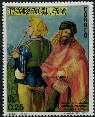 Paraguai - 1970 - Pinturas Durer - Gaiteiro e Tamboreiro - 0.25G