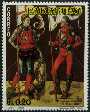 Paraguai - 1970 - Pinturas Durer - Sao Eustaquio e Sao Jorge - 0.20G