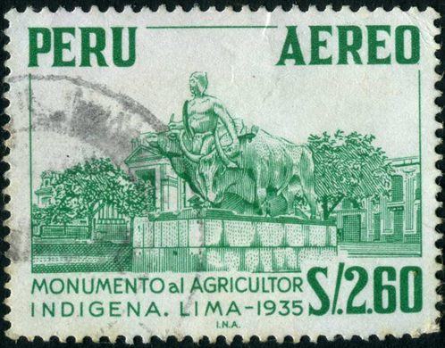 Peru - 1952 - Aereo - Monumento al Agricultor Indigena Lima 1935 - 2.60S