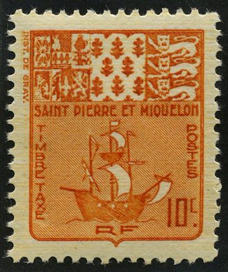Saint Pierre e Miquelon - 1947 - Timbre Taxe Armoiries - 10F