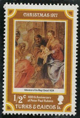 Turcas e Caicos - 1977 - Natal Rubens Adoracao dos Magos 1634 - 0.5C