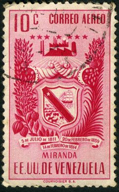 Venezuela (Estados Unidos) - 1951 - Brasao dos Estados - Aereo - Miranda - 10C