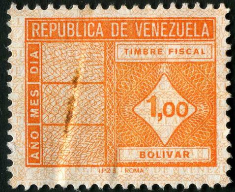 Venezuela (Fiscal) - Sem Data - Timbre Fiscal - 1Bolivar