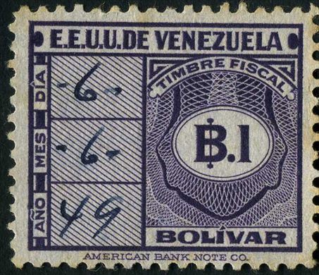 Venezuela (Fiscal) - Sem Data - Timbre Fiscal - 1Bs