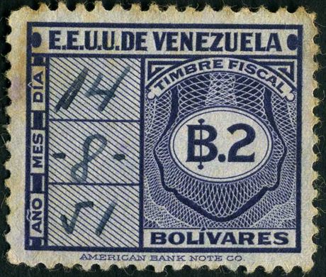 Venezuela (Fiscal) - Sem Data - Timbre Fiscal - 2Bs
