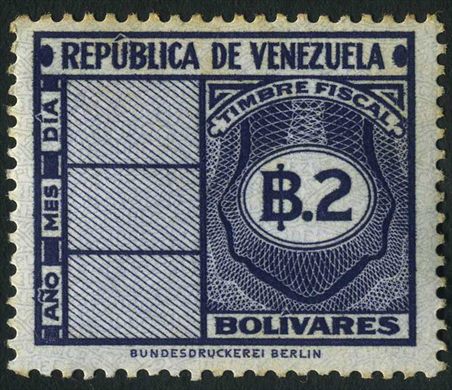 Venezuela (Fiscal) - Sem Data - Timbre Fiscal - 2Bs