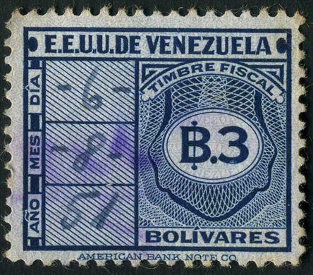 Venezuela (Fiscal) - Sem Data - Timbre Fiscal - 3Bs