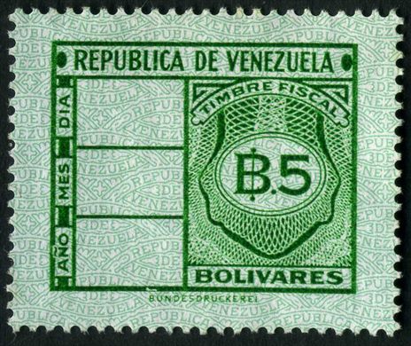 Venezuela (Fiscal) - Sem Data - Timbre Fiscal - 5Bs