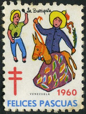 Venezuela (Vinhetas) - 1960 - Vineta Antituberculosis Felices Pascuas La Burriquita - Sem Valor