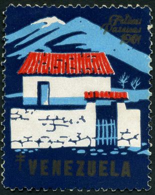 Venezuela (Vinhetas) - 1961 - Vineta Antituberculosis Felices Pascuas Casa de Montanha - Sem Valor