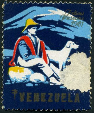 Venezuela (Vinhetas) - 1961 - Vineta Antituberculosis Felices Pascuas Pastor com Cabra - Sem Valor