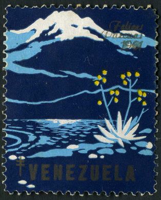 Venezuela (Vinhetas) - 1961 - Vineta Antituberculosis Felices Pascuas Paisagem com Flor - Sem Valor