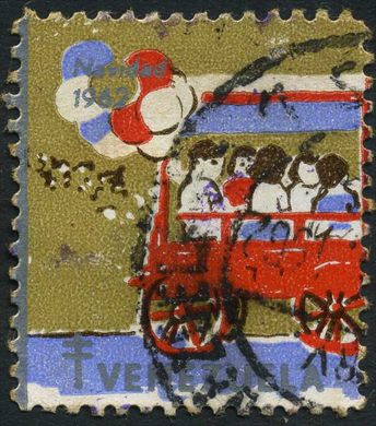 Venezuela (Vinhetas) - 1962 - Vineta Antituberculosis Navidad Carroca com Criancas - Sem Valor
