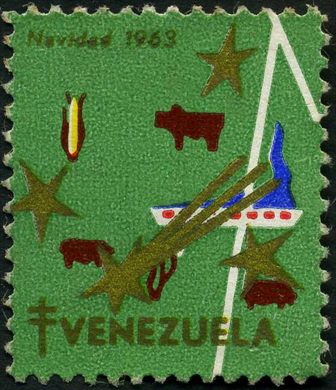 Venezuela (Vinhetas) - 1963 - Vineta Antituberculosis Navidad Barco e Estrelas - Sem Valor