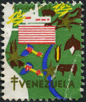 Venezuela (Vinhetas) - 1963 - Vineta Antituberculosis Navidad Bandeira e Flores - Sem Valor