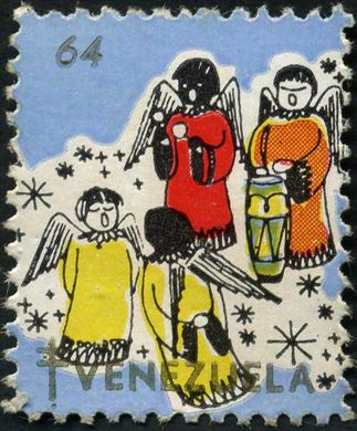 Venezuela (Vinhetas) - 1964 - Vineta Antituberculosis Navidad Anjos com Tambor - Sem Valor