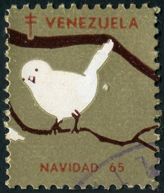 Venezuela (Vinhetas) - 1965 - Vineta Antituberculosis Navidad Pomba em Ramo 02 - Sem Valor