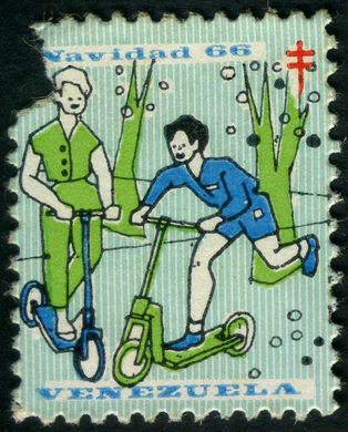 Venezuela (Vinhetas) - 1966 - Vineta Antituberculosis Navidad Criancas em Trotinete - Sem Valor