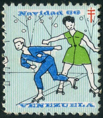 Venezuela (Vinhetas) - 1966 - Vineta Antituberculosis Navidad Patinagem - Sem Valor