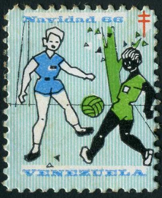 Venezuela (Vinhetas) - 1966 - Vineta Antituberculosis Navidad Futebol 01 - Sem Valor