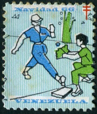 Venezuela (Vinhetas) - 1966 - Vineta Antituberculosis Navidad Skate - Sem Valor