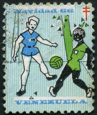 Venezuela (Vinhetas) - 1966 - Vineta Antituberculosis Navidad Futebol 02 - Sem Valor