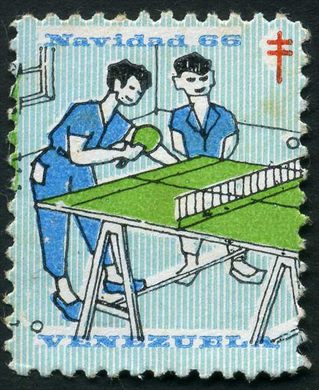 Venezuela (Vinhetas) - 1966 - Vineta Antituberculosis Navidad Ping Pong - Sem Valor