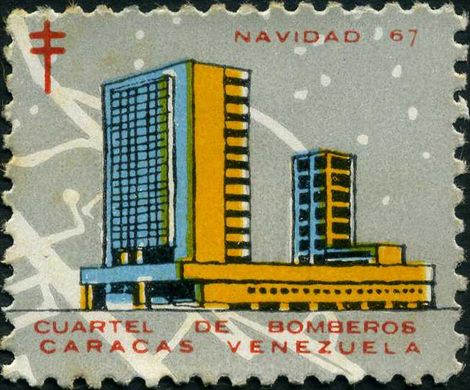 Venezuela (Vinhetas) - 1967 - Vineta Antituberculosis Navidad Cuartel de Bomberos Caracas - Sem Valor