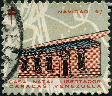 Venezuela (Vinhetas) - 1967 - Vineta Antituberculosis Navidad Casa Natal Libertador Caracas - Sem Valor
