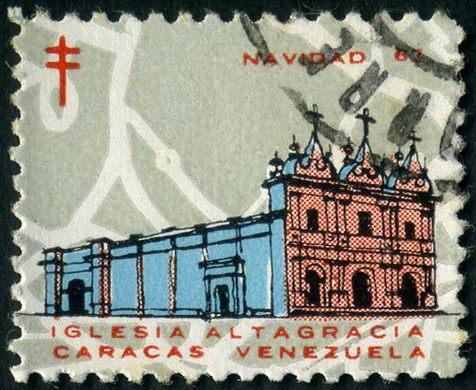 Venezuela (Vinhetas) - 1967 - Vineta Antituberculosis Navidad Iglesia Altagracia Caracas - Sem Valor