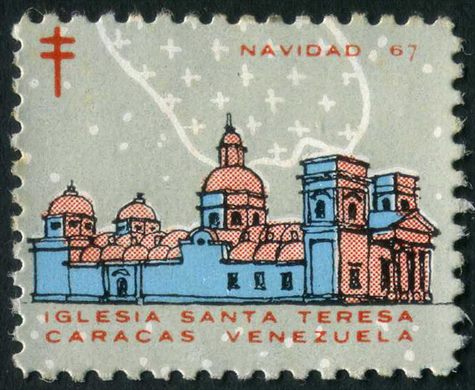 Venezuela (Vinhetas) - 1967 - Vineta Antituberculosis Navidad Iglesia Santa Teresa Caracas - Sem Valor