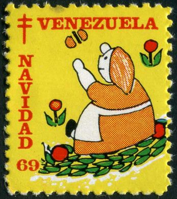 Venezuela (Vinhetas) - 1969 - Vineta Antituberculosis Navidad Crianca com Abelha - Sem Valor