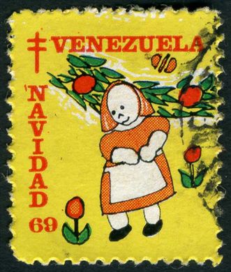 Venezuela (Vinhetas) - 1969 - Vineta Antituberculosis Navidad Crianca com Avental - Sem Valor