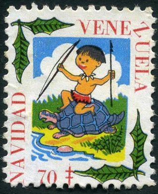 Venezuela (Vinhetas) - 1970 - Vineta Antituberculosis Navidad Jovem com Ananas - 70C
