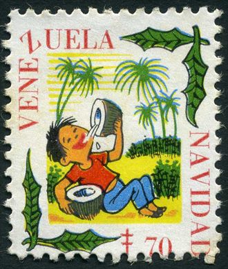 Venezuela (Vinhetas) - 1970 - Vineta Antituberculosis Navidad Crianca a Beber Coco 01 - 70C