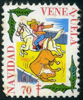 Venezuela (Vinhetas) - 1970 - Vineta Antituberculosis Navidad Vaqueiro com Touro - 70C