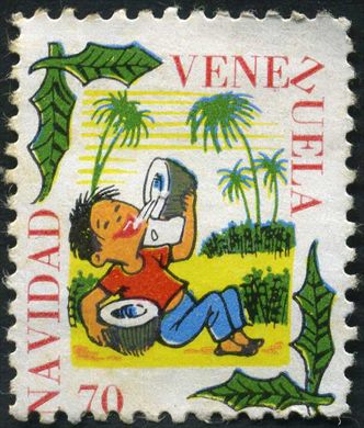 Venezuela (Vinhetas) - 1970 - Vineta Antituberculosis Navidad Crianca a Beber Coco 02 - 70C