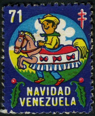 Venezuela (Vinhetas) - 1971 - Vineta Antituberculosis Navidad Crianca em Cavalo de Pau - Sem Valor