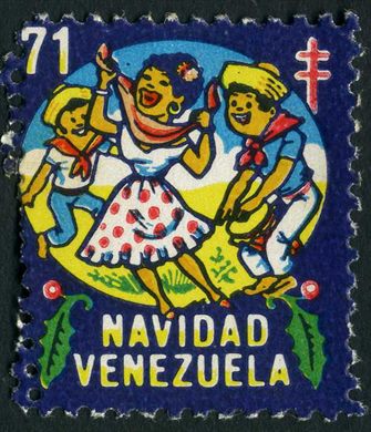 Venezuela (Vinhetas) - 1971 - Vineta Antituberculosis Navidad Joropo Danca Tradicional - Sem Valor